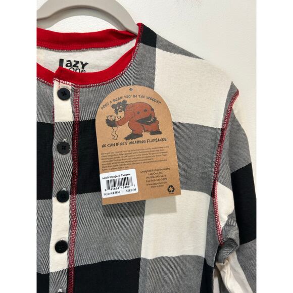 Lazy One Flapjacks Onesie Long john unisex adult size M NWT plaid lounge sleep - Picture 3 of 10